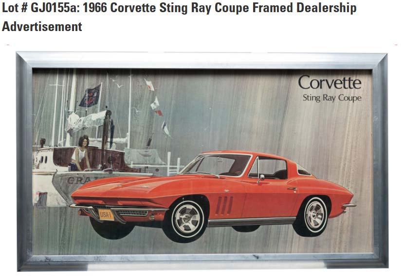 Lot # GJ0155a: 1966 Corvette Sting Ray Coupe Framed Dealership Advertisement