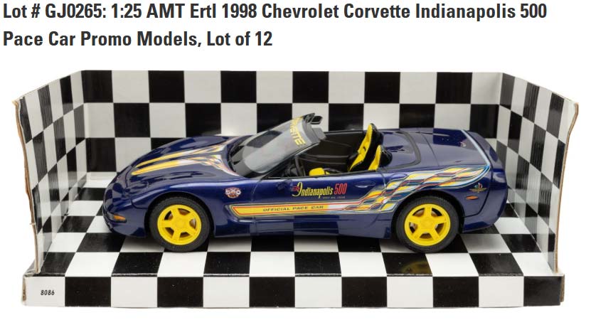 Lot # GJ0265: 1:25 AMT Ertl 1998 Chevrolet Corvette Indianapolis 500 Pace Car Promo Models, Lot of 12