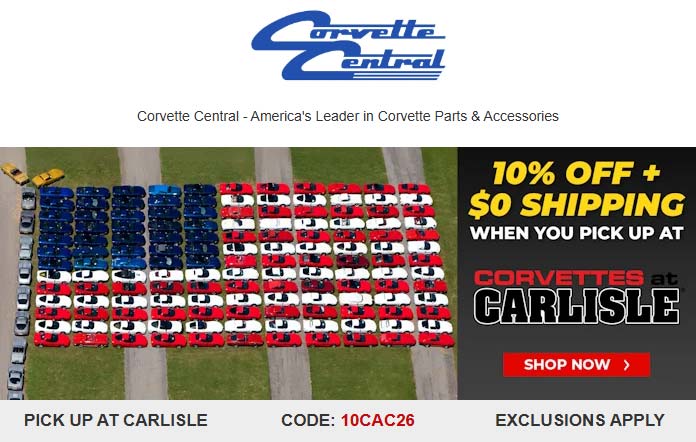 Corvette Central Offers Double Savings: 10% Off + Free Pickup at Carlisle!