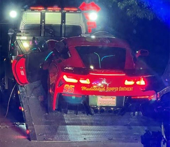 Lightning McQueen Among the Cars Towed from a California Car Meet