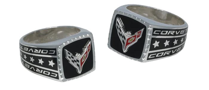 C8 Corvette Enameled Diamond Ring in Sterling Silver