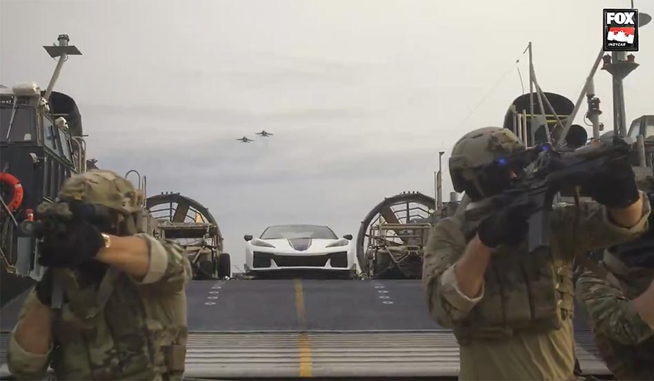 [VIDEO] Corvette Grand Sport Escorted by Nation's Military to the Freedom 250 Grand Prix