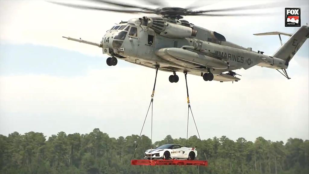 [VIDEO] Corvette Grand Sport Pace Car Escorted by Nation's Military to the Freedom 250 Grand Prix