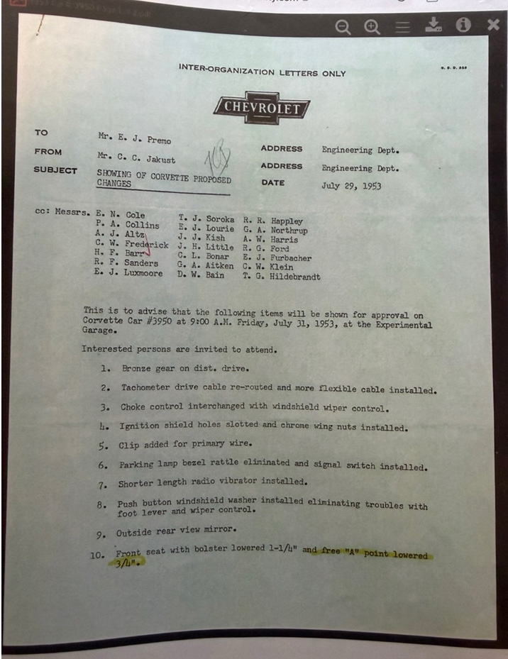 Memorandum to Lower the Seat Platform by 3/4 Inch