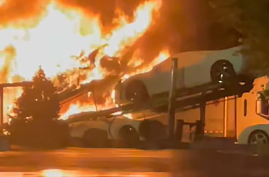 [VIDEO] A Truckload of New C8 Corvettes Goes Up In Flames