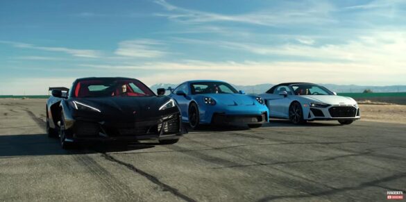 [VIDEO] The C8 Corvette Z06 Finally Meets the 911 GT3 in This Three Way Drag Race