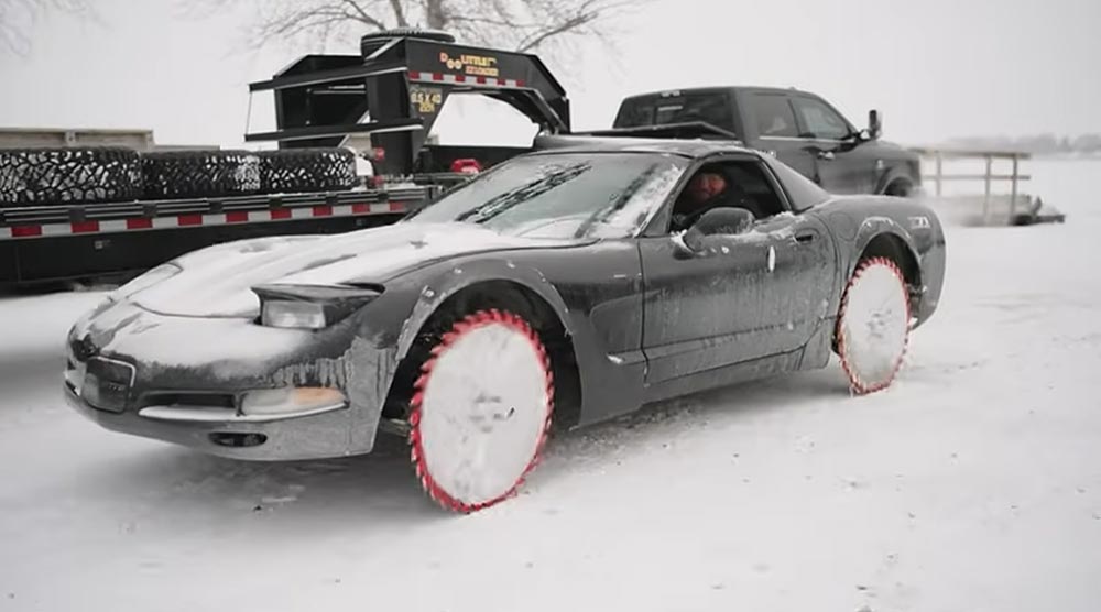 VIDEO] Driving a Saw Blade-Wheeled C5 Corvette on a Frozen Lake